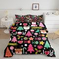 Merry Christmas Kids Comforter Set Queen Size,Cartoon Santa Claus Snowman Xmas Bedding Set,Boys Girls Adults Room Decor,Christmas Trees Deer Cute Down Comforter,Colorful Duvet Insert,2 Pillowcases