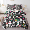 Christmas Kids Bedding Set Cartoon Snowman Gingerbread Man Comforter Set with Sheets for Boys Girls Christmas Tree Decor Bed in a Bag Pink Xmas Theme Black Bed Set 7Pcs Queen Size