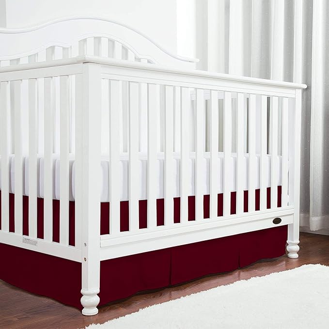 Box Pleated Crib Bed Skirt Premium 100% Cotton 800 Thread Count Nursery Crib Toddler Bedding Crib Bedskirt for Baby Boys or Baby Girls, (28" x 52") + 14" Drop Lenght - Burgundy Solid