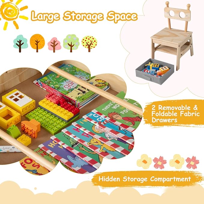 Costzon Kids Table and Chairs, 4 in 1 Wooden Activity Desk Set w/Reversible Whiteboard & Chalkboard, Hidden Storage Space and Drawers for Arts, Crafts, Play, Toddler Table and Chair Set (Alien Shape)