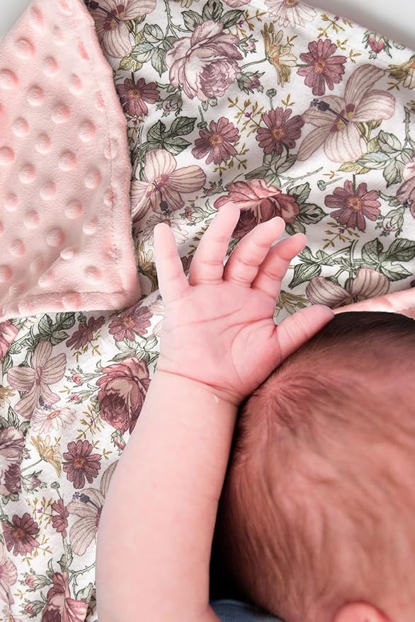 Baby Blankets for Unisex Boys Girls, Soft Plush Minky Blanket with Double Layer Dotted Backing for Infant Newborn Toddler, Vintage Floral Western Wild Flowers 30 x 40 Inch (Vintage Floral)