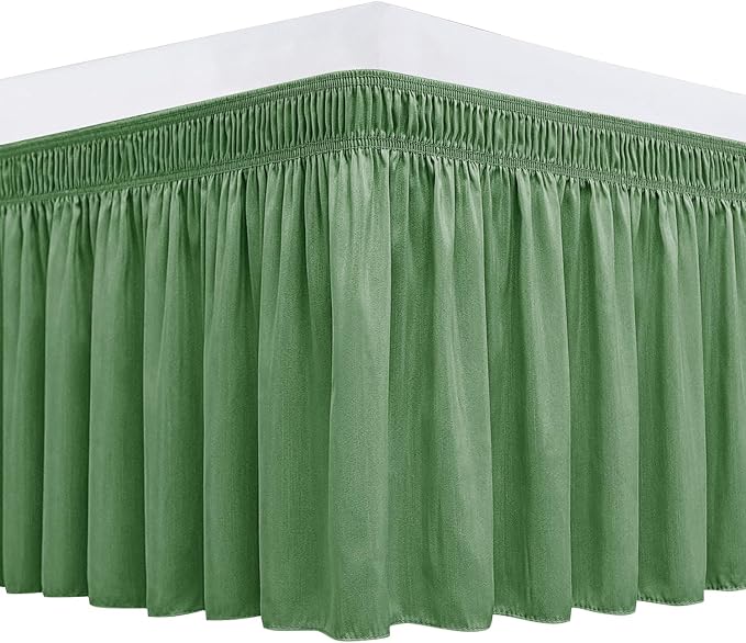 Biscaynebay Wrap Around Bed Skirts for Full & Full XL Beds 15" Drop, Sage Adjustable Elastic Dust Ruffles Easy Fit Wrinkle & Fade Resistant Silky Luxurious Fabric Machine Washable