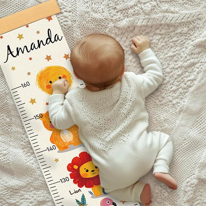 Personalized Growth Chart for Wall, Kids Height Wall Chart for Kids Baby Child Toddler Boys Girls (Animals)
