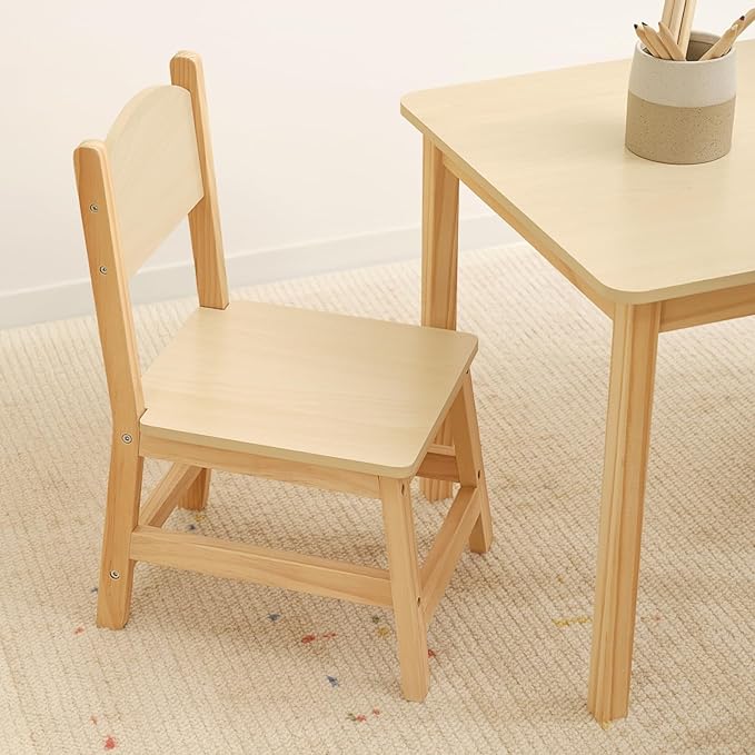 Wood Kids Table and Chairs Set, Waterproof Desktop, Easy to Clean, Smooth Edge, Ideal Toddler Table Chairs Set for Eating, Snack Time and Play Games