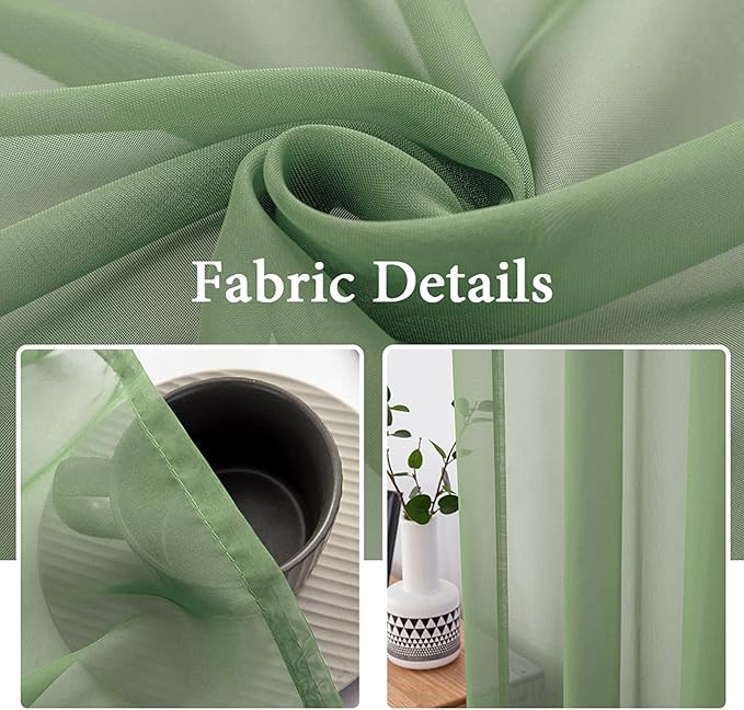 MIULEE 2 Panels Solid Color Sheer Window Curtains Elegant Window Voile Panels/Drapes/Treatment for Bedroom Living Room (54 X 84 Inches Sage)
