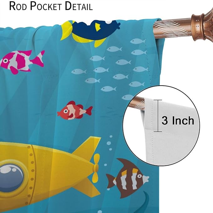 Boy Window Curtains Submarine Window Drapes Yacht Window Treatments Underwater World Oasis Thermal Drapes for Kids Girls Toddler Teens Room Dorm Decor Set 2 Panels,63x72 Inches, Style-1