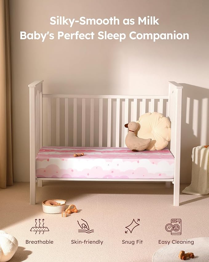Looxii Baby Crib Sheets for Girls, 3 Pack Fitted Crib Sheet for Standard Crib and Toddler Mattress, Ultra Soft Breathable Microfiber Baby Sheet 52x28x8in
