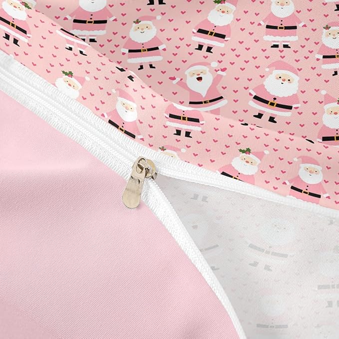 Christmas Bedding Set for Kids Boys Girls Cute Santa Claus Comforter Cover Set Cartoon Xmas Theme Duvet Cover Bedroom Decor Pink Dreamy Heart Bedspread Cover Queen Size Bedding Collection 3Pcs