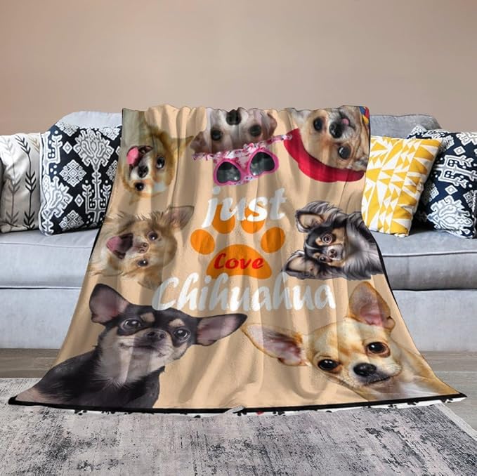Chihuahua Blanket Funny Chihuahua Dog Gifts for Girls Boys Woman Kids Dog Lover Throw Blankets Soft Blanket Warm Fleece Flannel Plush Blankets for Bed Sofa Couch 40"x50"