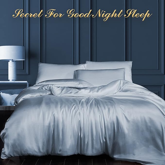 100% Mulberry Silk Pillowcase 2 Pack for Hair and Skin,with Hidden Zipper,Both Sides 22 Momme Natural Silk Pillow Cover,Soft Breathable & Smooth (Air Blue, Standard)