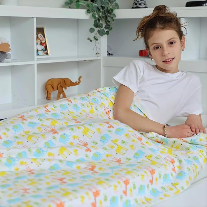 Kids Blanket 100% Cotton – Animal Theme Throw with Giraffe, Elephant, Frog, Duck – Lightweight Soft Toddler Blanket for Boys Girls, Perfect for Spring Summer Fall, 40 x 60 in (101.6 x 152.4 cm)