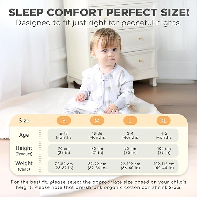 Mama Cheetah Toddler Sleep Sack with Feet, Long Sleeve 0.5 TOG Organic Cotton Baby Sleeping Bag with Legs, Wearable Blanket for Walkers w/ 2-Way Zipper, Toddler Blanket for Girls & Boys 3-4T