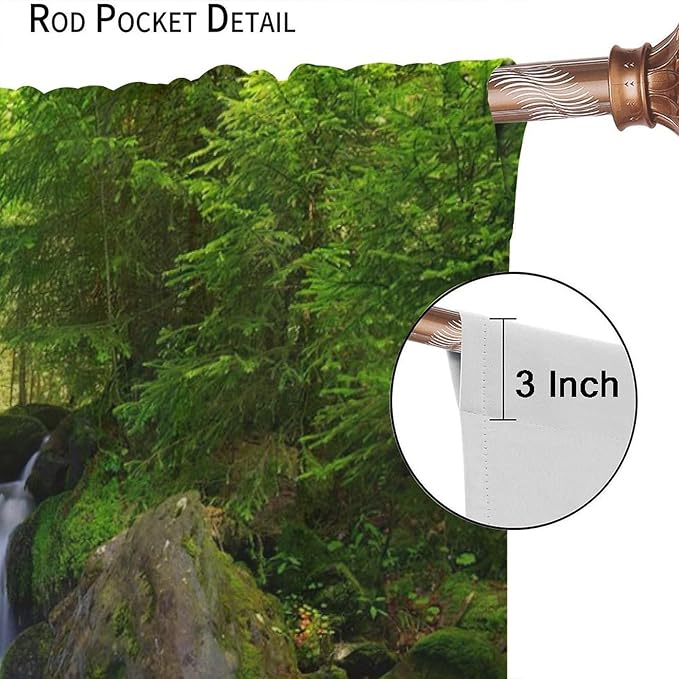 Forest Waterfall Landscape Blackout Window Curtains, Animals Tigers Waterfall Woodland Natural Window Drapes, for Living Room Bedroom 55" W X 63" L