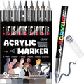 Paint Pens Acrylic Markers - 9 Gray Brown Series Brush Tip Water Based Marker Pens for Rock Painting, Wood, Ceramic, Glass, Acrylic Paint Markers for Egg Pumpkin
