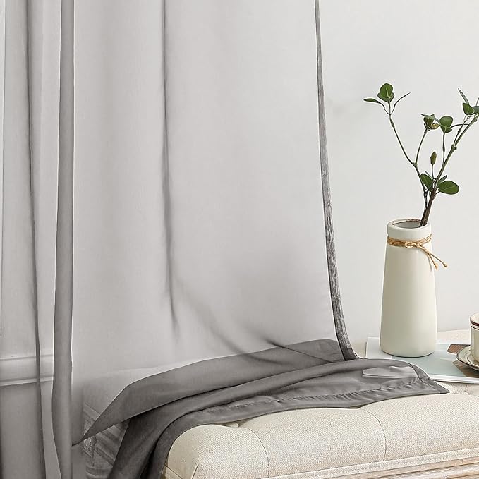MIULEE 2 Panels Solid Color Sheer Window Curtains Elegant Window Voile Panels/Drapes/Treatment for Bedroom Living Room (54X45 Inches Grey)