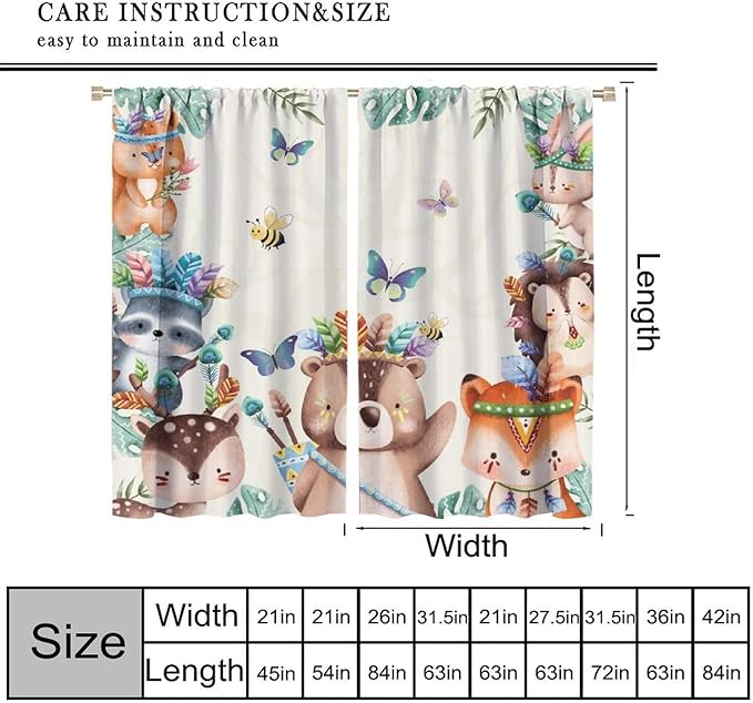 Jungle Safari Curtains, Cute Cartoon Forest Animals Pattern Window Treatments, Rod Pocket Thermal Insulated Drapes 2 Panel Sets for Children Boys Bedroom Nursery Classroom, 42" W X 45" L【Decor】