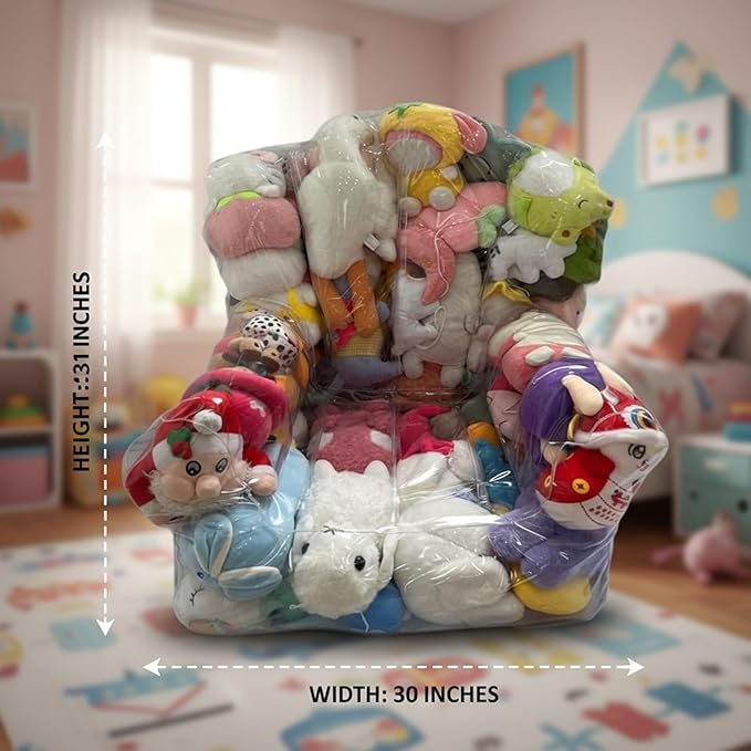 Clear Stuffed Animal Storage Bean Bag Chair Cover - Extra Large 150L, Waterproof & Easy-Clean Toy Organizer with Plastic Window,forNursery, Bedroom, Playroom (Cover Only, No Filler) (A1pcs)