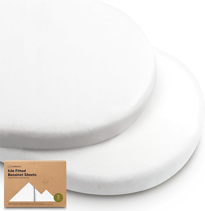 2-Pack Baby Bassinet Sheets Girl, Boy - 33x17 Viscose Derived from Bamboo Bedside Mattress Fitted Bassinet Sheets, Compatible with Halo Bassinest Swivel Sleeper, Baby Delight, Graco(Soft White)