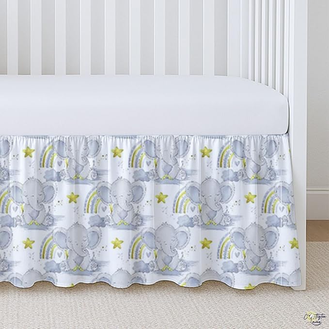 Cottington Lane Crib Skirt Dust Ruffle, 100% Natural Cotton, Soft, Durable Nursery Crib Toddler Bedding Skirt for Baby Girls or Boys, Fits Standard Cribs 28" x 52" with 14" Drop, Rainbow Safari