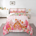 jejeloiu Kids Christmas Theme Comforter Set King Size Cute Deer Gingerbread Man Bedding Set for Boys Girls Teens Pink Xmas Tree Candy House Winter Snowflake Duvet Quilt Room Decor