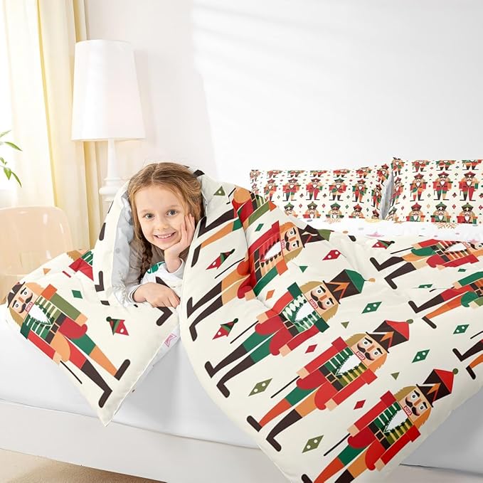 Feelyou Christmas Kids Comforter Set Full Size Nutcracker Bedding Set Soldier Royal Guarder Princess Duvet Quilt for Kids Boys Girls Bedroom Decor Microfiber Ultra Soft Breathable