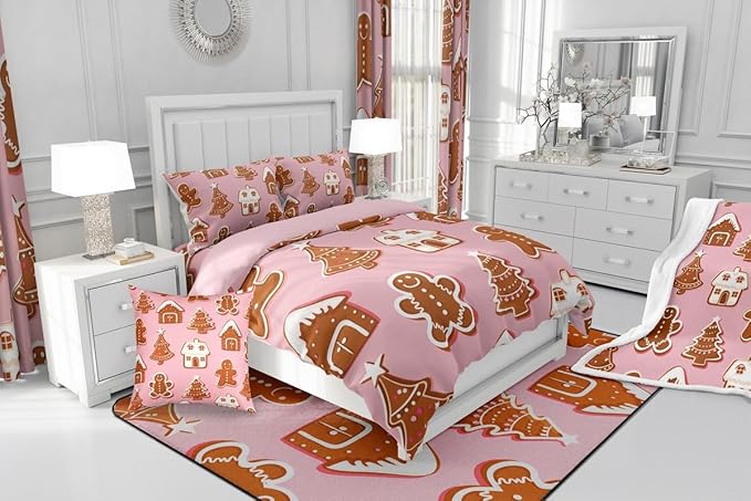 Feelyou Christmas Comforter Set King Size Gingerbread Man Bedding Set for Kids Boys Girls Snowflake Duvet Quilt Xmas Tree Bedroom Decor Microfiber 3 Pcs with 2 Pillow Cases