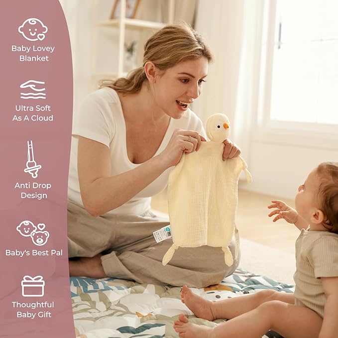 Momcozy Penguin Loveys for Babies with Cotton - Soft Security Blanket for Boy or Girl for Self-Soothing On-The-Go-Portable & Anti-Drop Design - Newborn Gift，Must Have（Yellow 14 inch）