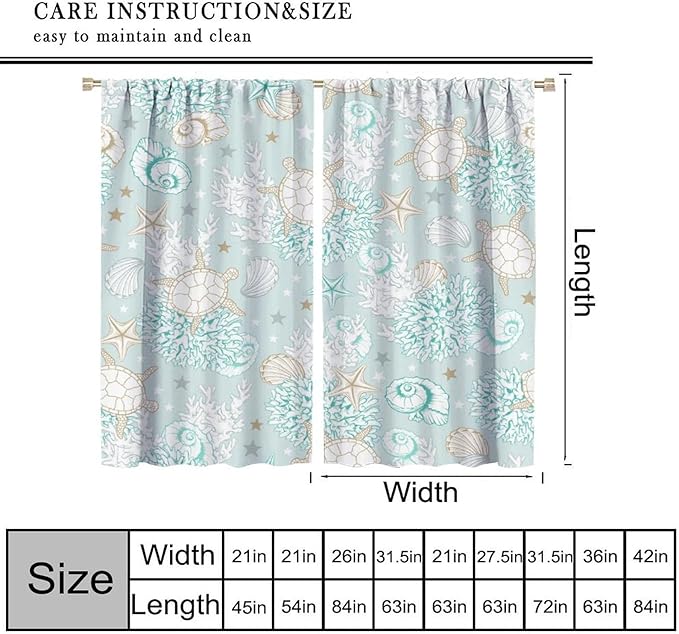 Nautical Curtains,Seagorses Coral Starfish Reef Seashell Beach Sea Seashell Pattern Blackout Print Home Bedroom Living Room Window Treatmen 2 Panel Set 42x45 Inch
