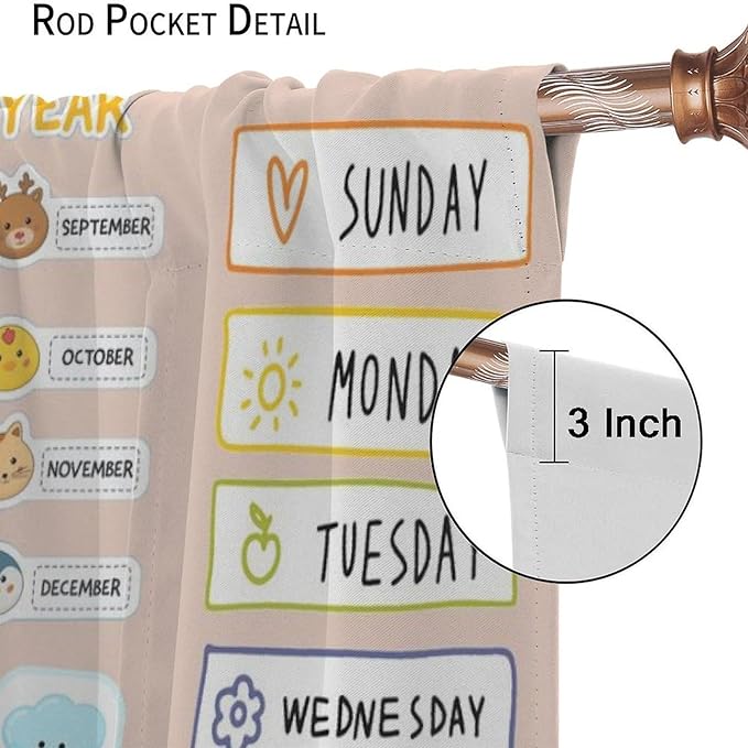 Funny Kids Educational Alphabet Curtain Cartoon Colorful Weather Multiplication Table Printed Rod Pocket Blackout Window Treatments for Bedroom Living Room 84" W X 84" L