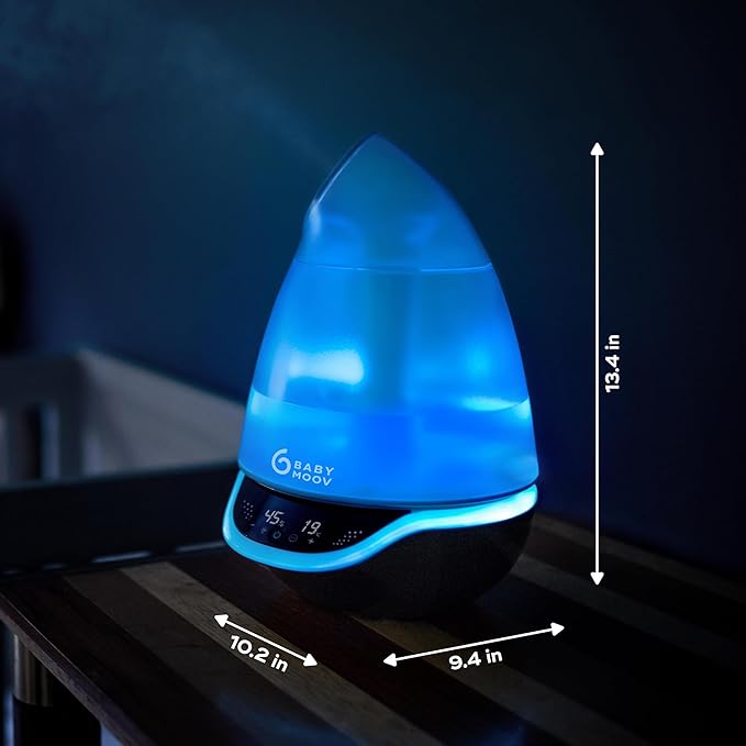 Babymoov Hygro Plus Cool Mist Humidifier 3-in-1 Humidity Control, Multicolored Night Light & Essential Oil Diffuser Easy Use and Care (NO Filter Needed)