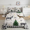 Kids Deer Silhouette Comforter Set Full Size,Snowflake Pine Trees Bedding,Girls Boys Adults Bedroom/Xmas Cabin Decor,Geometric Grids Plaid Down Comforter,Rustic Farmhouse Duvet Insert,2 Pillowcases