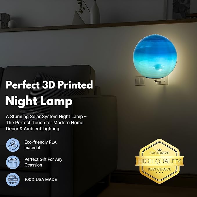 Neptune Night Lights | 6" Neptune Night Lamp LED Light | 3D Solar System NightLight, Planet Home Décor, Space Nursery, Kids Room, Space Gift, Birthday Gifts, Bedroom Decorations