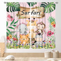 Kids Safari Animals Curtains, Cartoon Giraffe Elephant Monkey Woodland Jungle Tropical Leaf Pink Window Curtains for Boys Girls Baby Living Room Bedroom Nursery Classroom 2 Panels, 42"x63" Inch