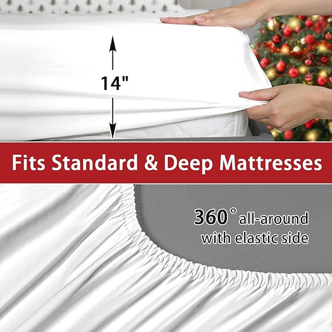 7 Pcs Full Size Christmas Comforter Set with 2 Pillowcases & 2 Shams, Nature Simple Pine Tree Bedding for Kids and Adults, Winter Merry Xmas Bed in a Bag with Flat Fitted Sheet