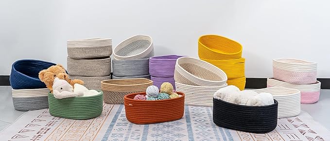 CubesLand Small Storage Baskets for Shelves, Closet Organization Storage Bins Empty Gift Basket 3 Packs Baby Nursery Woven Baskets for Organizing, Rectangular Clothes Closet Shelves Baskets Purple