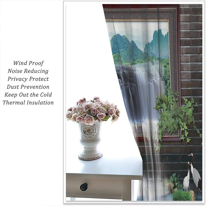 Waterfall Blackout Window Curtains, Tropical Rainforest Jungle Plants Forest Wild Nature Landscape Window Drapes, for Living Room Bedroom 42x54in 2 Panels