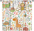 Cute Monkeys Curtains, Zoo Theme Cartoon Funny Animals Crocodile Giraffe Turtle with Flowers Print Thermal Insulation Window Drapes for Kids Boys Girls Baby Bedroom Living Room 52x84in