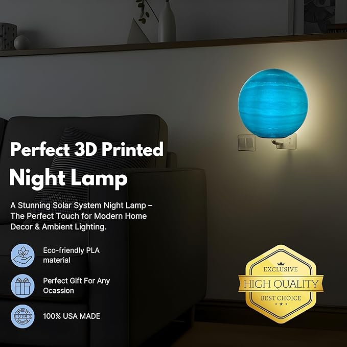 Moon Night Lights | Night Lamp LED Light | 3D Solar System NightLight, Planet Home Décor, Space Nursery, Kids Room, Space Gift, Birthday Gifts, Bedroom Decorations (Uranus, 4 Inch)
