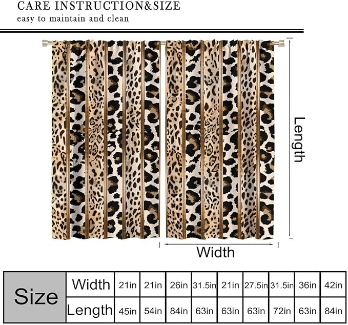 Leopard Curtains, Cheetah Wild Animal Geometric Stripe Wildlife Theme Window Drapes for Bedroom Living Room 42" W X 45" L