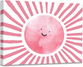 WODMIS Boho Sun Shunshine Wall Art, Cute Cartoon Smiling Watercolor Neutral Canvas Home Decor for Kids Baby Room Nursery Playroom, Pink 11x14
