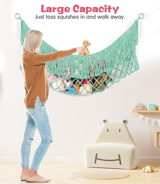 Stuffed Animal Hammock - Extra Large 63'' Long, Stuffed Animal Storage, stuffed animal Holder net, Toy Hammock Large, Toy Storage Hanging Organizer - Elegant blue