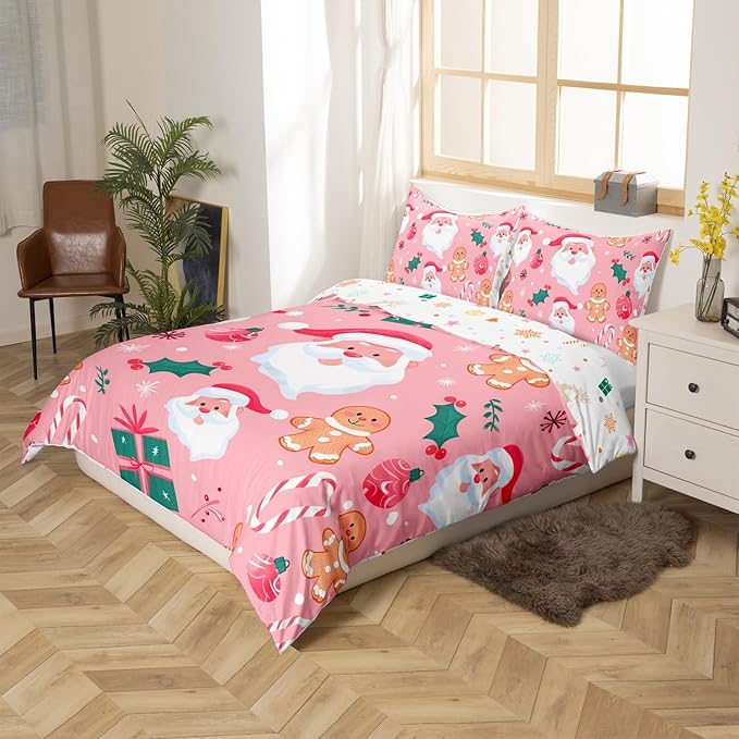 Feelyou Merry Christmas Bedding Set Christmas Duvet Cover for Kids Boys Girls Cookies Candy Comforter Cover Christmas Tree Bedspread Cover Bedroom Collection 2Pcs Twin Size,No Comforter