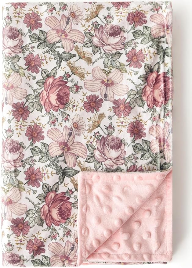 Baby Blankets for Unisex Boys Girls, Soft Plush Minky Blanket with Double Layer Dotted Backing for Infant Newborn Toddler, Vintage Floral Western Wild Flowers 30 x 40 Inch (Vintage Floral)