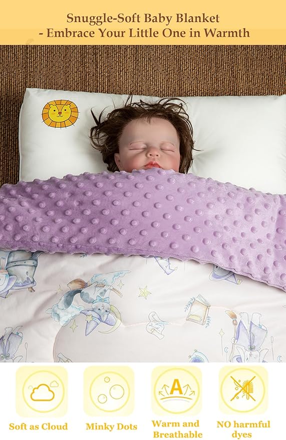 Cuite Pumpkin Baby Toddler Comforter for Crib Bed,Warm Down Alternative Infant Comforter for Mini Crib,Pack n Play,40x 40 Small Quilt for Boys and Girls,Thick Baby Quilted Blanket for Daycare (Purple