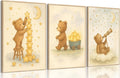 3Pcs Bear Nursery Wall Art Cute Teddy Bear with Stars and Moon Poster Animals Playing with Stars and Telescope Neutral Baby Room Decor Dreamy Prints for Kids and Babies Bedroom 12x16in Unframed