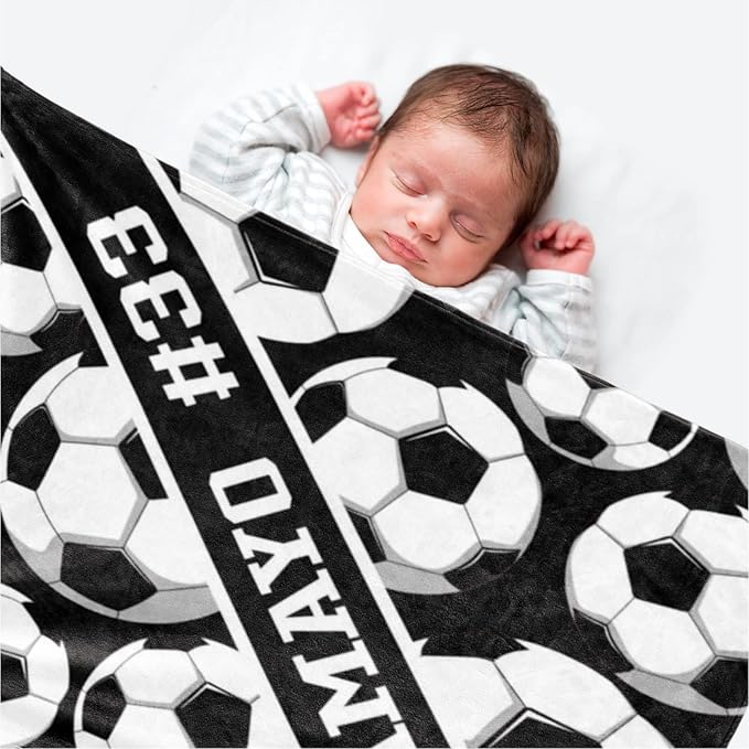 Custom Kids Soft Blanket: Personalized Gift for Soccer Football Basketball Softball Lovers Name and Number - Flannel Toddler Bed Blankets (40X50inch)