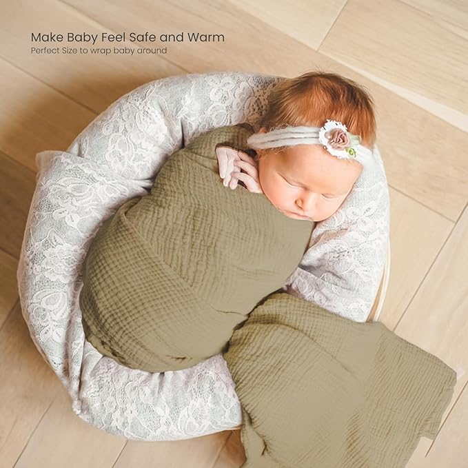 lulumoon Muslin Swaddle Blankets for Baby: Cotton & Soft Receiving Blanket for Newborn with Branche Printed- Neutral Gift for Baby Shower 2pack(Olive Branche)