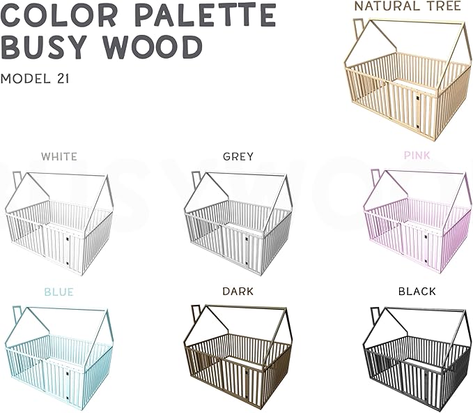 BUSY WOOD Montessori Bed for Toddlers - Floor Bed Frame Full - Floor Toddler Bed with Rails - Montessori Bed Queen- Floor Toddler Bed with Rails - Montessori Floor Bed Frame (Model 21)