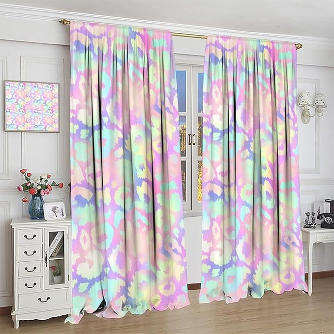 Colorful Leopard Curtains, Cheetah Safari Modern Rainbow Leopard Design Window Curtains for Bedroom Living Room Boys Kids Room 72" W X 63" L