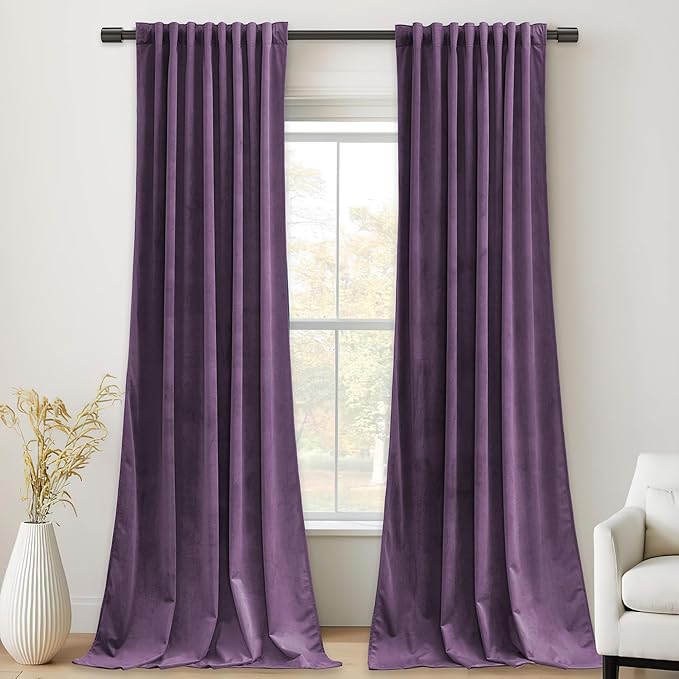 StangH Lavender Velvet Curtains 96 Inches Long, Room Darkening Soft Drapes for Bedroom, Thermal Insulated Window Treatment for Living Room, Rod Pocket Back Tab, W52xL96 inch, 2 Panels